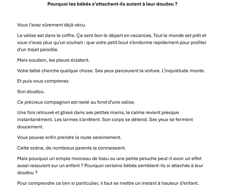Extrait de l’article « Pourquoi les bébés s’attachent-ils autant à leur doudou ? »