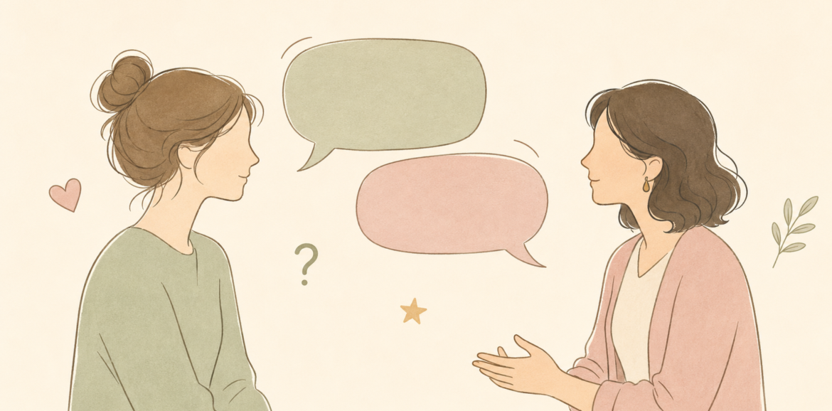 Illustration d’un échange bienveillant entre un parent et une professionnelle de la petite enfance