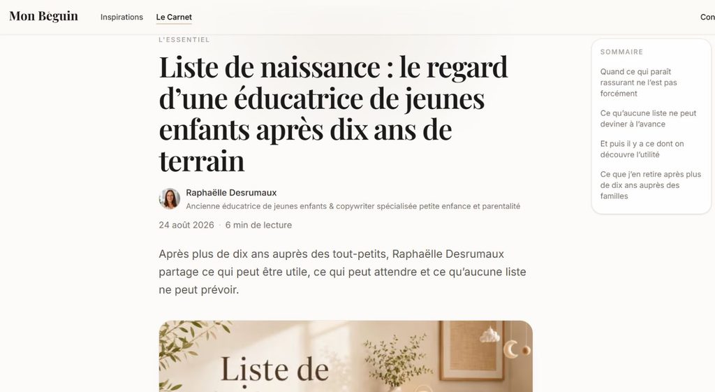 Article publié pour MonBéguin sur la liste de naissance